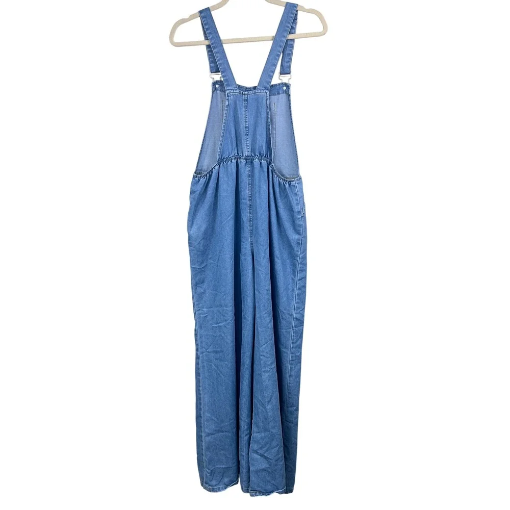 Denim Bib Overalls Women Medium Wide Leg Pleated‎ Blue Wash 90s Retro Boho READ